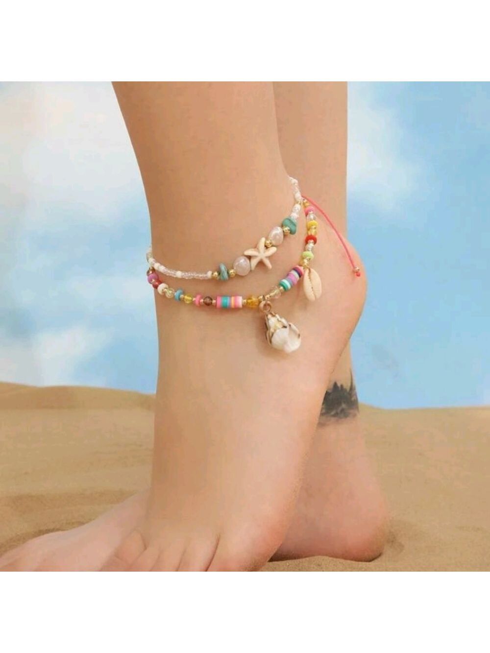 New 2 Pcs starfish beaded anklet